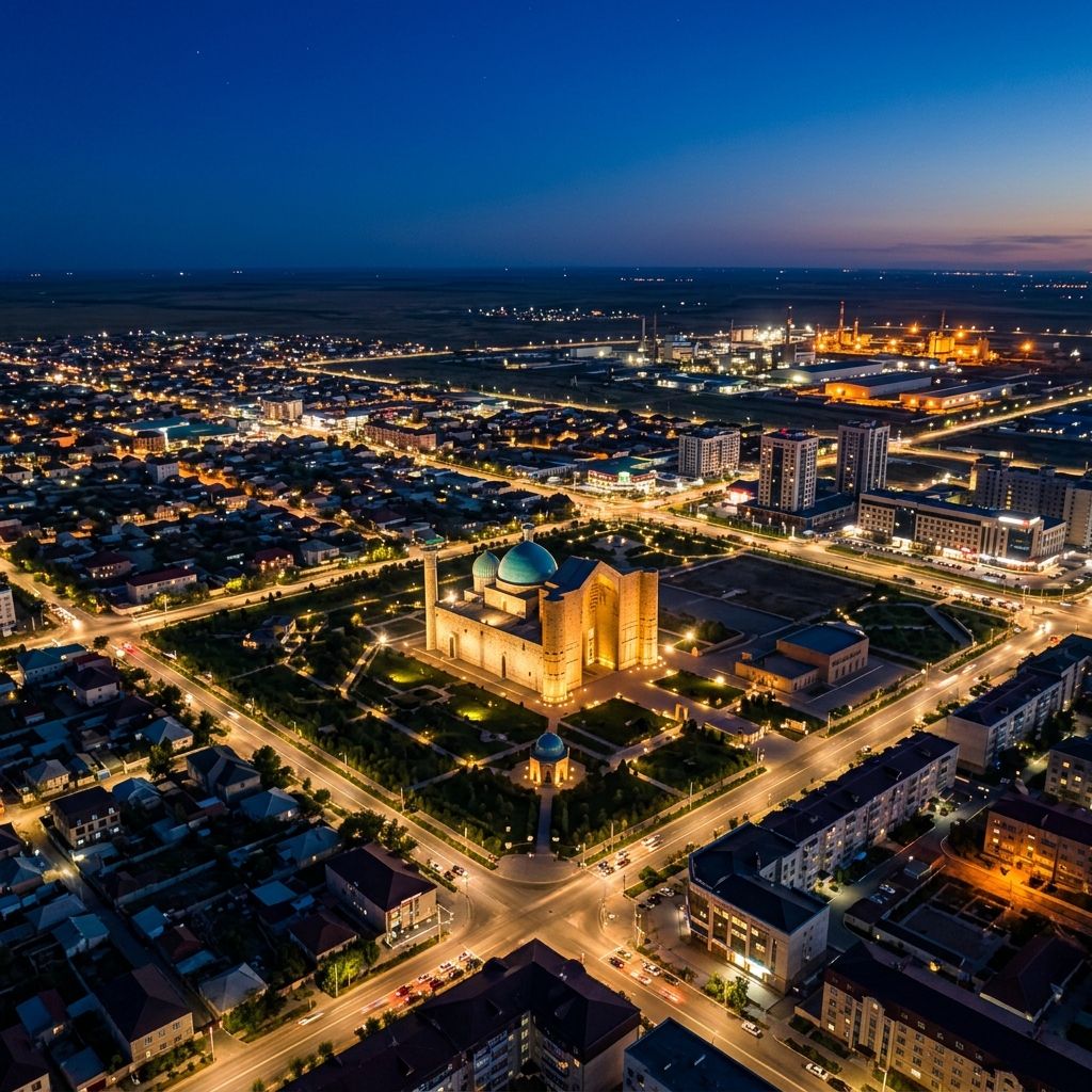Turkestan city at twilight